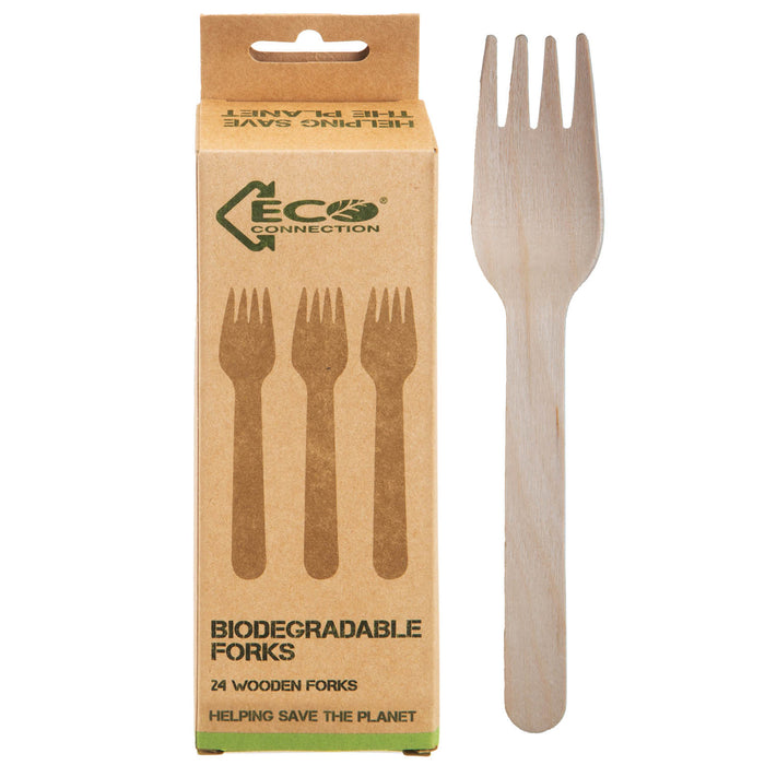 Biodegradable Wood Fork Set Sustainable Birchwood Cutlery - Eco (24 Pack)