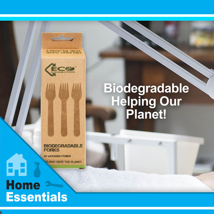 Biodegradable Wood Fork Set Sustainable Birchwood Cutlery - Eco (24 Pack)