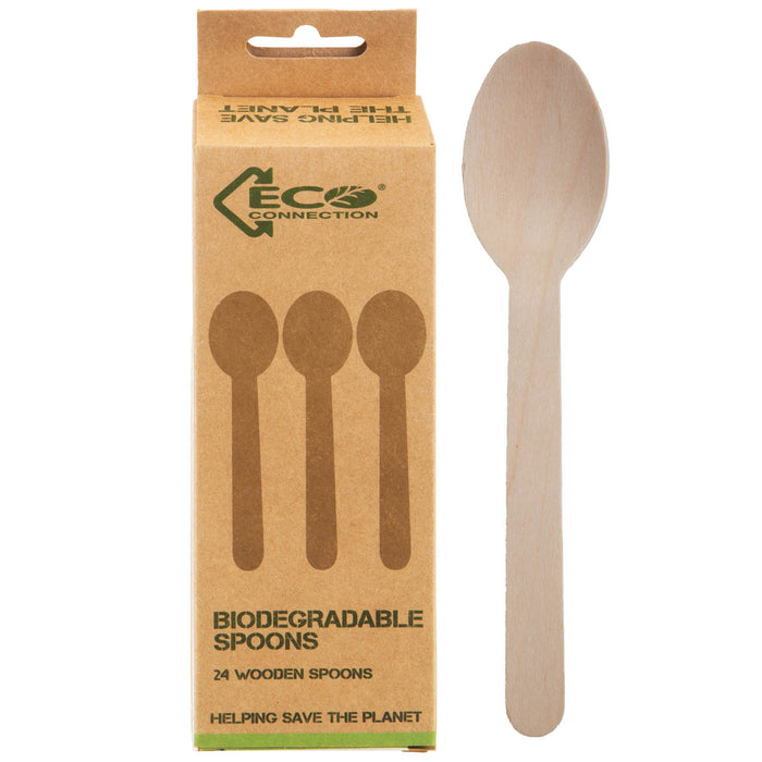 Biodegradable Wood Spoon Set Sustainable Birchwood Cutlery - Eco (24 Pack)