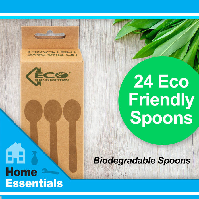 Biodegradable Wood Spoon Set Sustainable Birchwood Cutlery - Eco (24 Pack)