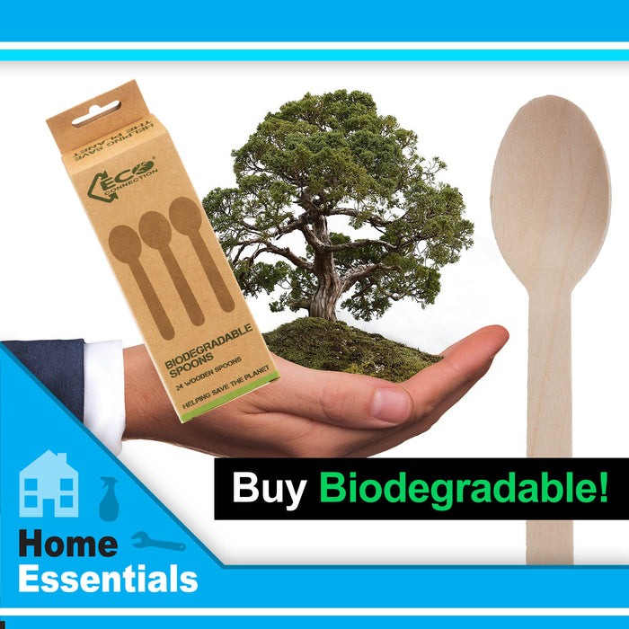 Biodegradable Wood Spoon Set Sustainable Birchwood Cutlery - Eco (24 Pack)
