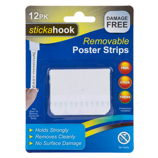 Removable Poster Strips (Pack of 12) hanging solutions, Adhesive Strips,Posters