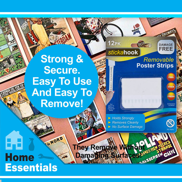 Removable Poster Strips (Pack of 12) hanging solutions, Adhesive Strips,Posters