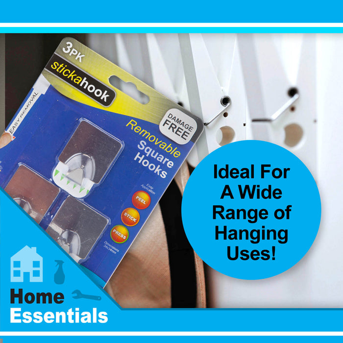Removable Silver Square Hooks, (Pack of 3) Hanging Solutions