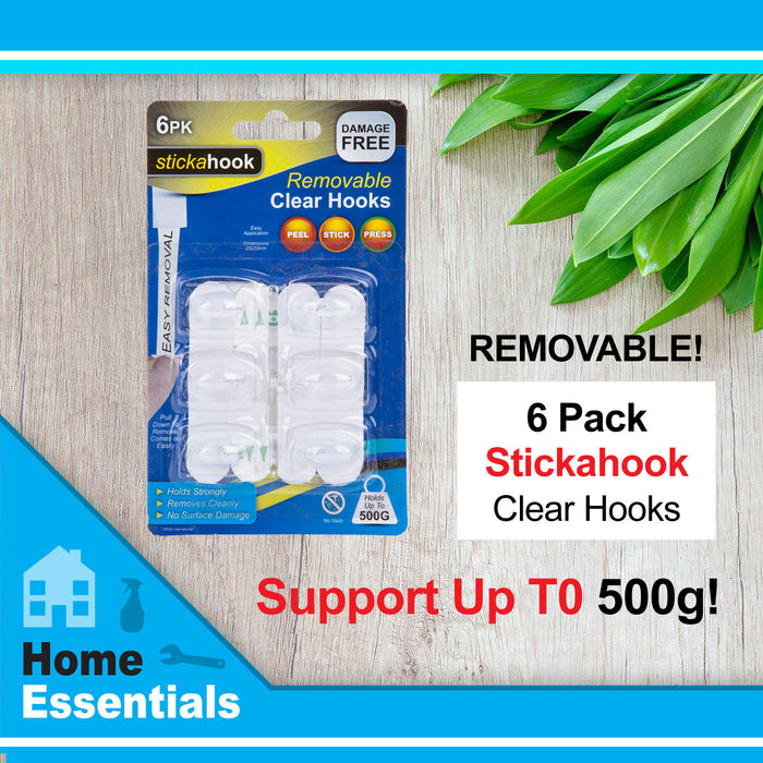 Removable Large Clear Hooks, Pack of 6, Hanging Solutions