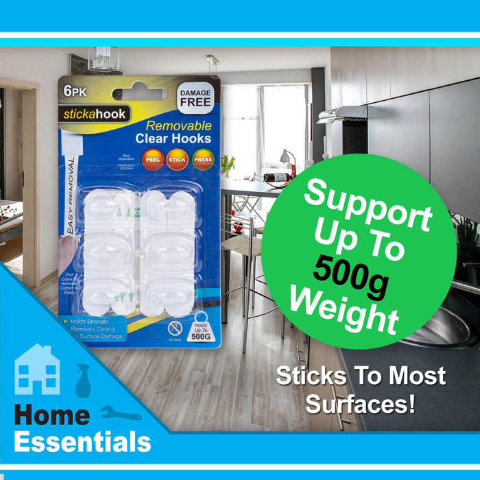 Removable Large Clear Hooks, Pack of 6, Hanging Solutions