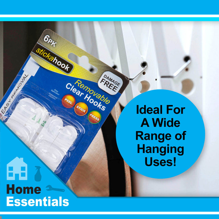 Removable Large Clear Hooks, Pack of 6, Hanging Solutions