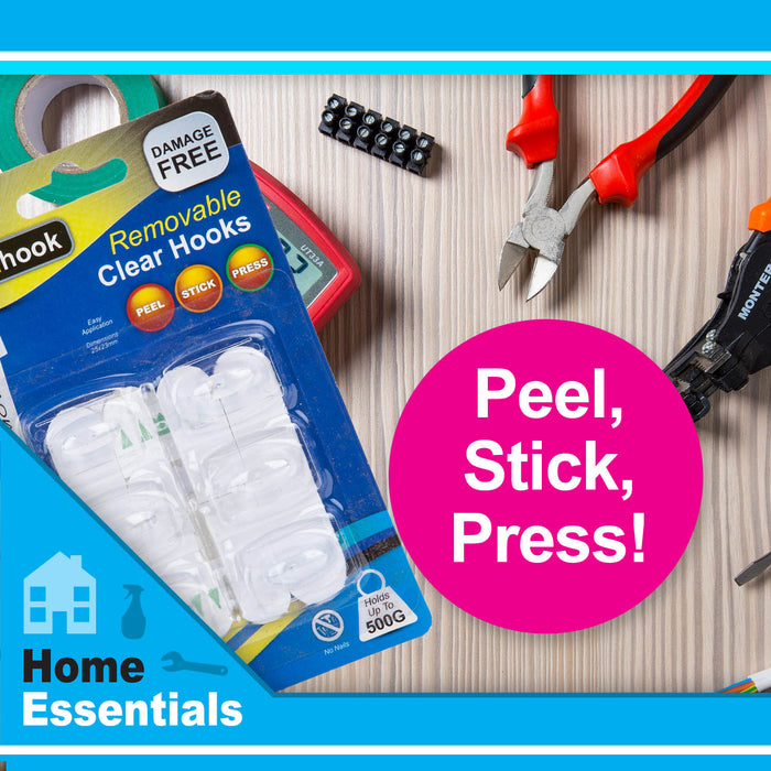 Removable Large Clear Hooks, Pack of 6, Hanging Solutions