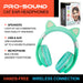 Green Cat Wireless Headphones Cute Pastel Ears, Padded & Foldable - Boom