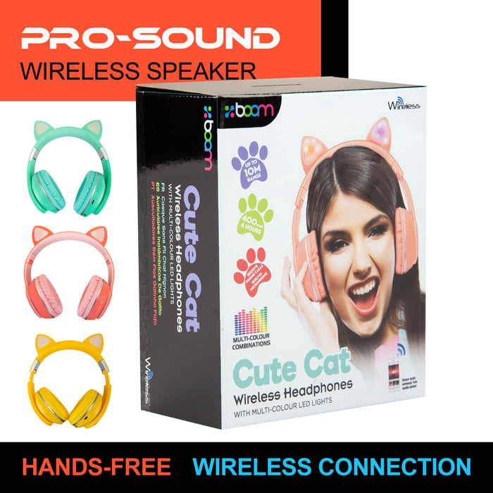 Pink Cat Wireless Headphones Cute Pastel Ears