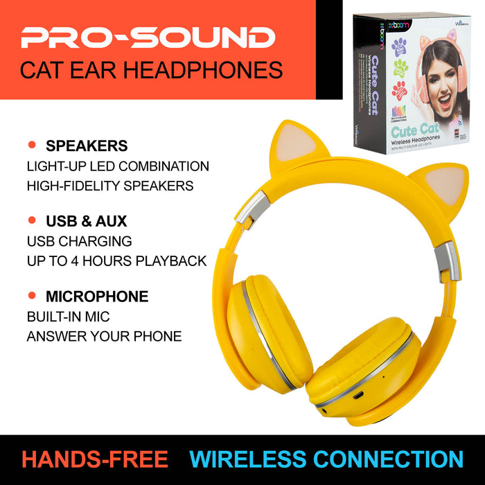 Yellow Cat Wireless Headphones Cute Pastel Ears