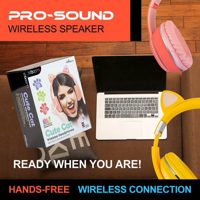 Yellow Cat Wireless Headphones Cute Pastel Ears