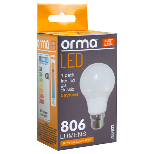 Warm White 9.6W Bayonet Classic LED Frosted B22 Light Bulb - Orma