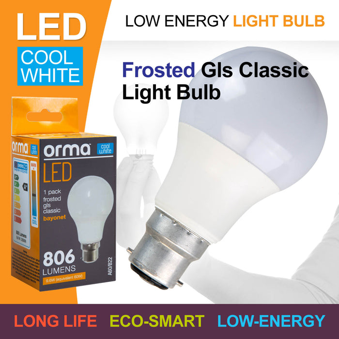 Cool White 9.6W Bayonet Classic LED Frosted B22 Light Bulb - Orma