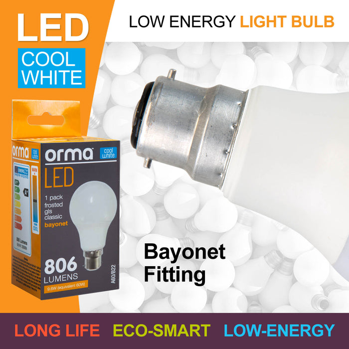 Cool White 9.6W Bayonet Classic LED Frosted B22 Light Bulb - Orma