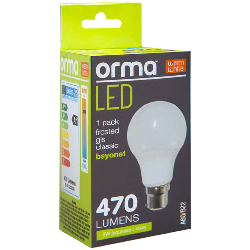 Warm White 5W Bayonet Classic LED Frosted B22 Light Bulb - Orma