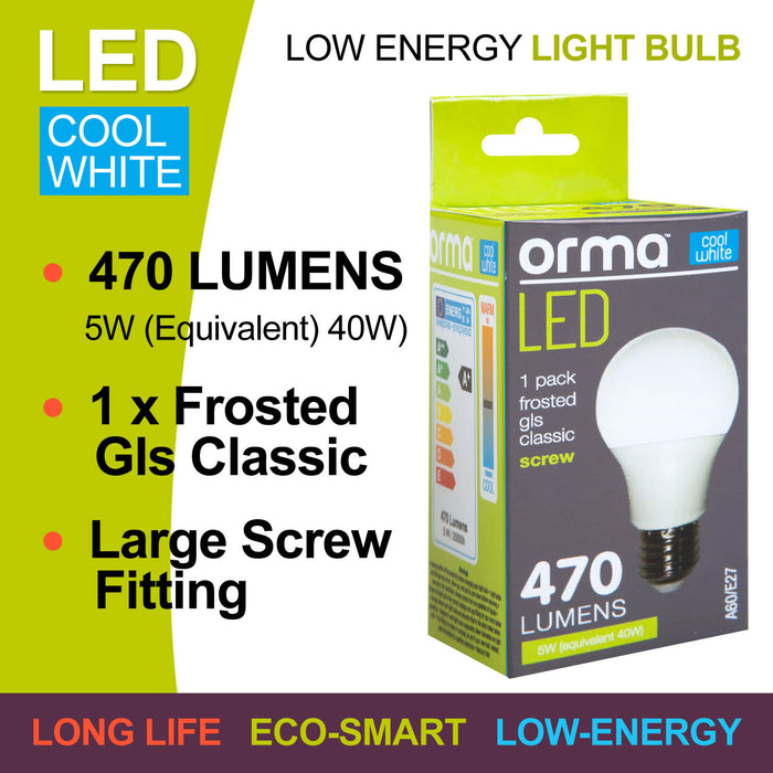 Cool White 5W Screw Base Classic LED Frosted Light Bulb - Orma