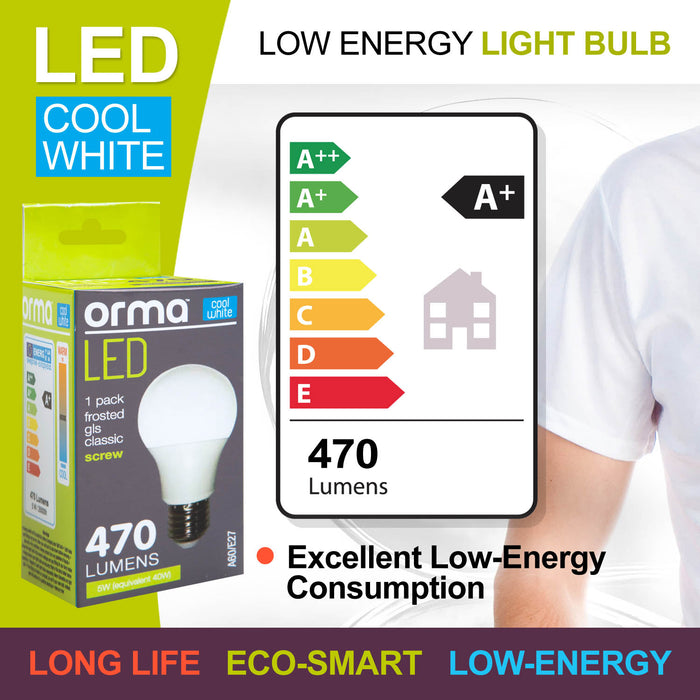 Cool White 5W Screw Base Classic LED Frosted Light Bulb - Orma