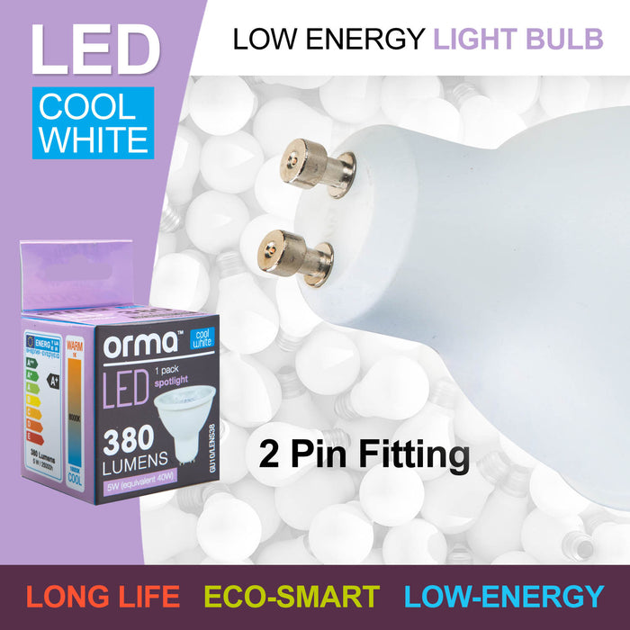 Cool White Spotlight Bulb 5W LED GU10 380 Lumen Light - Orma