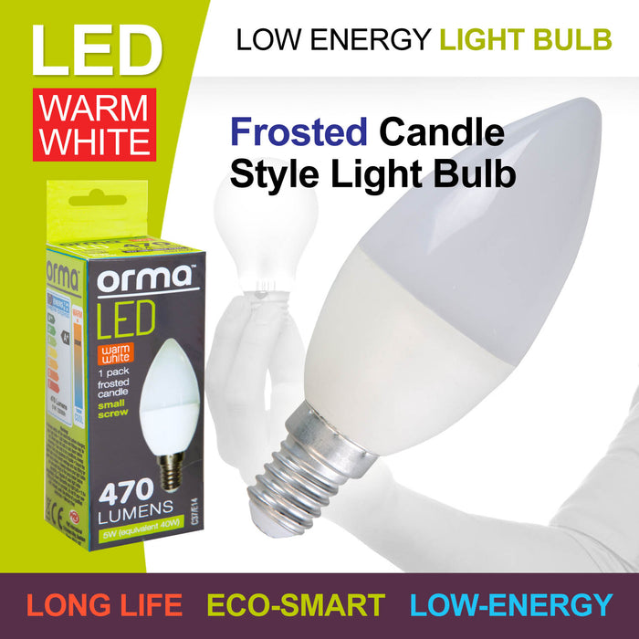 Warm White Candle 5W Screw Base Small LED Frosted E14 Light Bulb - Orma