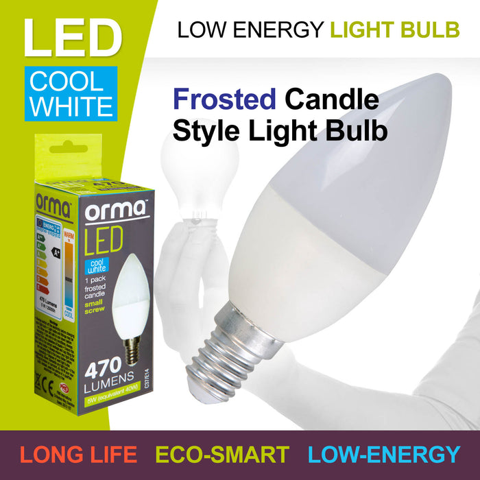 Cool White Candle 5W Screw Base Classic LED Frosted E14 Light Bulb - Orma