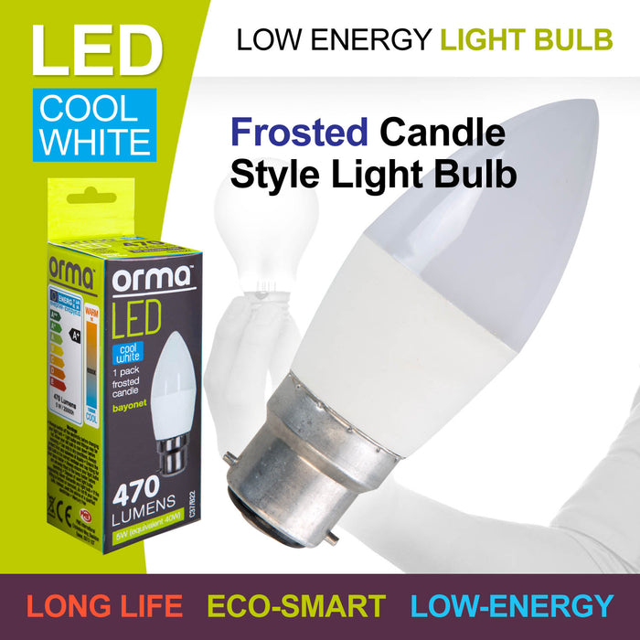 Cool White Candle 5W Bayonet Base Classic LED Frosted Light Bulb - Orma