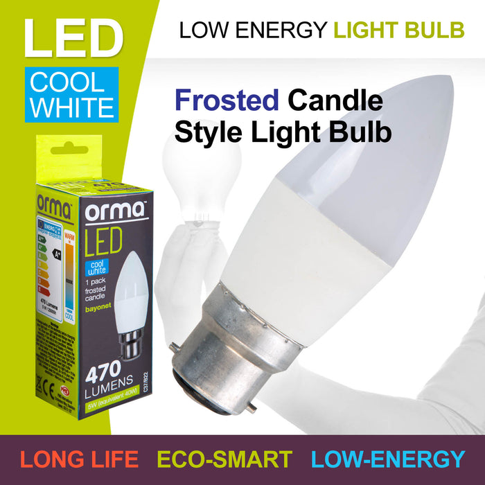 Cool White Candle 5W Bayonet Base Classic LED Frosted Light Bulb