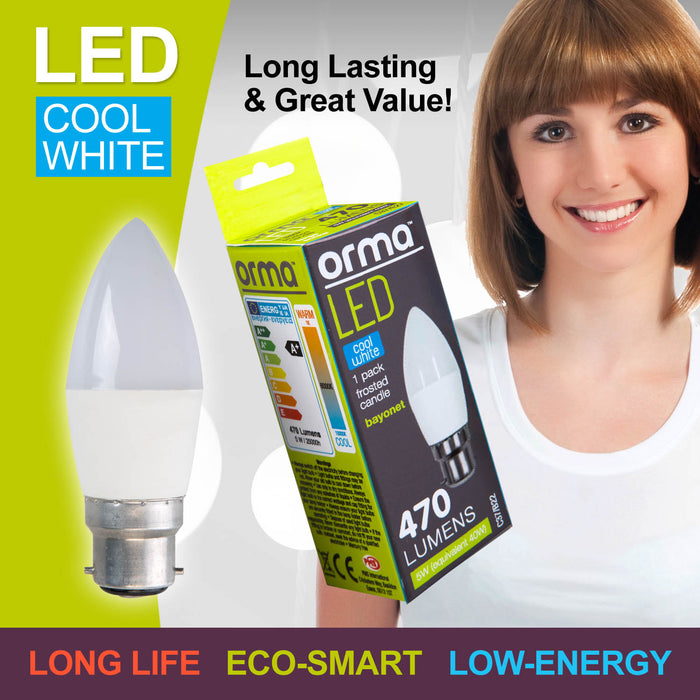 Cool White Candle 5W Bayonet Base Classic LED Frosted Light Bulb - Orma