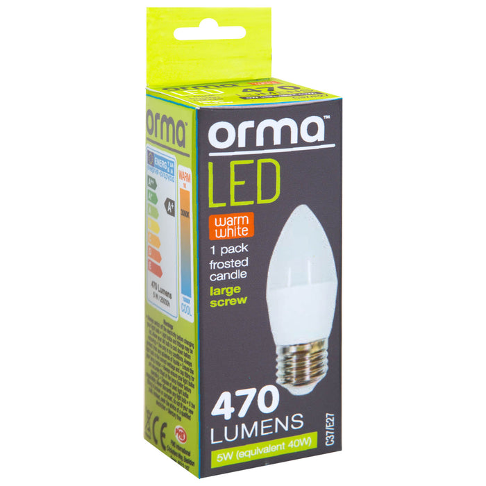 Warm White Candle 5W Screw Base Large LED Frosted E27 Light Bulb - Orma