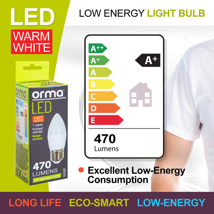Warm White Candle 5W Screw Base Large LED Frosted E27 Light Bulb
