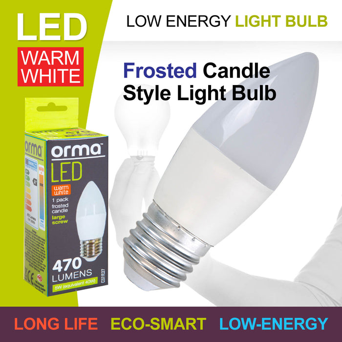 Warm White Candle 5W Screw Base Large LED Frosted E27 Light Bulb - Orma