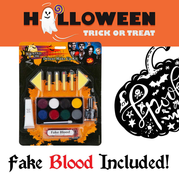 Halloween Makeup Kit Deluxe Spooky Face Paint Colours With Fake Blood