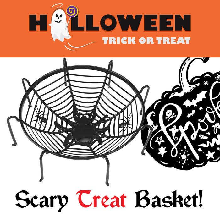 Sweet Bowl Spider Web Basket 3D Bowl With Legs Halloween Party - Black