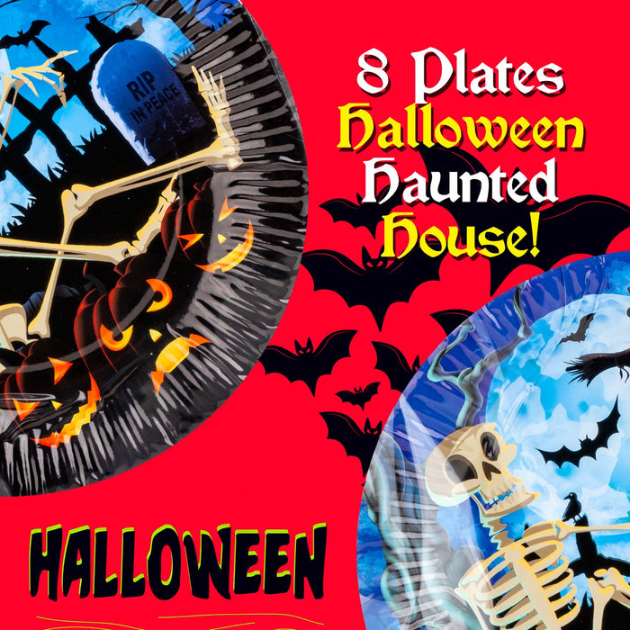 Halloween Paper Plates - Graveyard 9” Halloween Party - Haunted House - 8 Pack