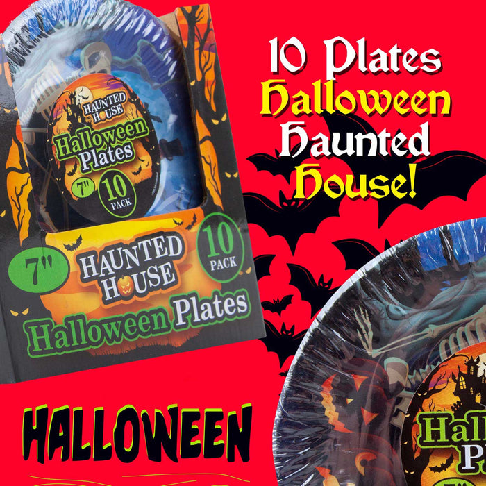 Halloween Paper Plates - Graveyard 7” Party - Haunted House