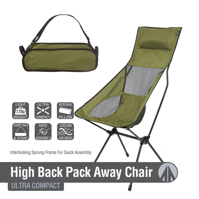 High Back Folding Camping Chair |Carry Bag | Forest Green