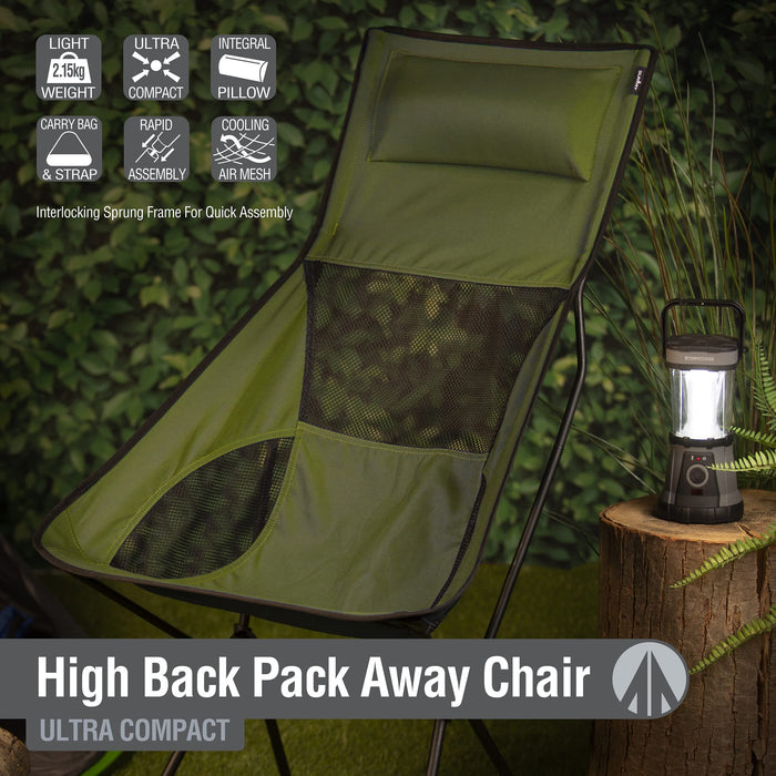 High Back Folding Camping Chair |Carry Bag | Forest Green