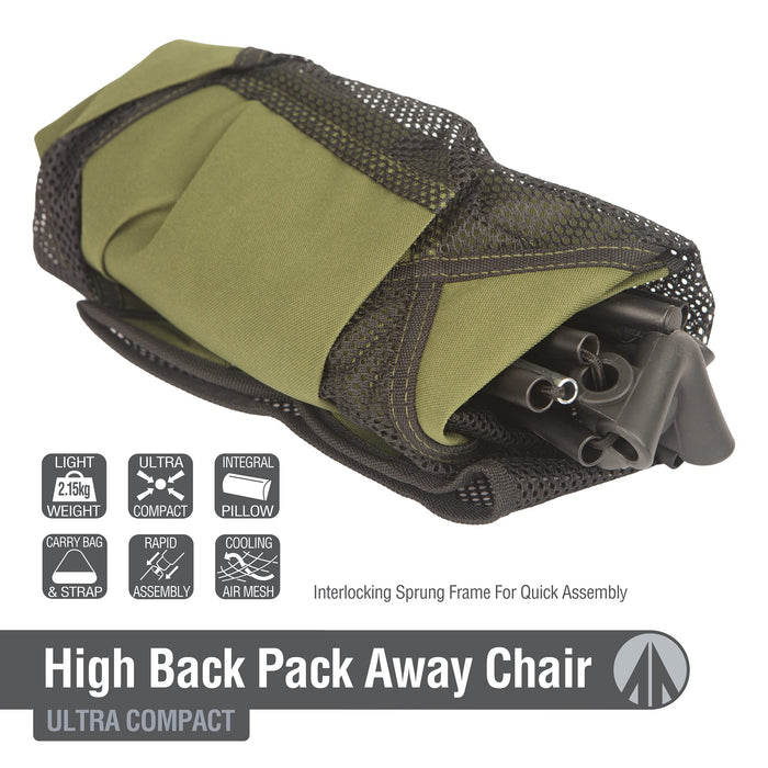 High Back Folding Camping Chair | 2 Set |Carry Bag | Forest Green