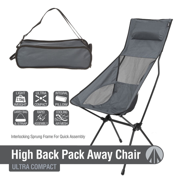 High Back Folding Camping Chair |Carry Bag  | Slate Grey