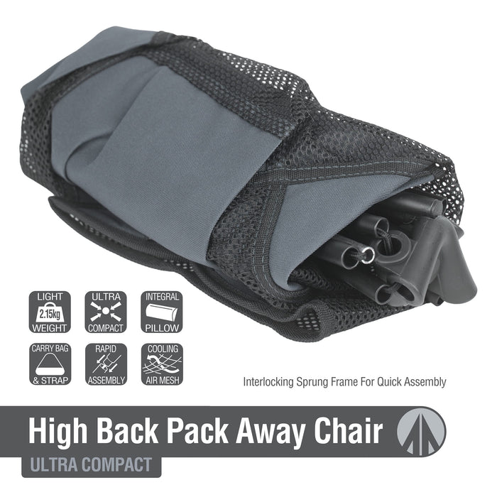 High Back Folding Camping Chair |Carry Bag  | Slate Grey