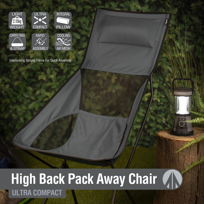 High Back Folding Camping Chair | 2 Set |Carry Bag  | Slate Grey