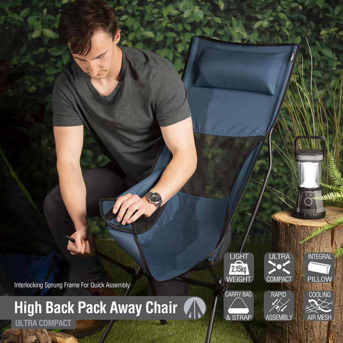 High Back Folding Camping Chair |Carry Bag  | Slate Grey