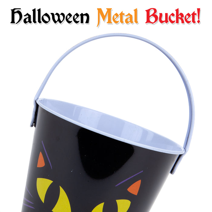 Halloween Sweets Bucket Trick or Treat Tin Halloween Candy Bucket, Cat Design