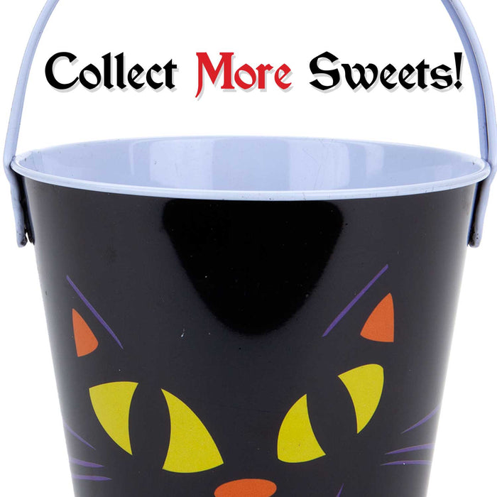 Halloween Sweets Bucket Trick or Treat Tin Halloween Candy Bucket, Cat Design