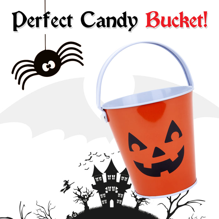 Halloween Sweets Bucket Trick or Treat Tin Halloween Candy Bucket Pumpkin Design