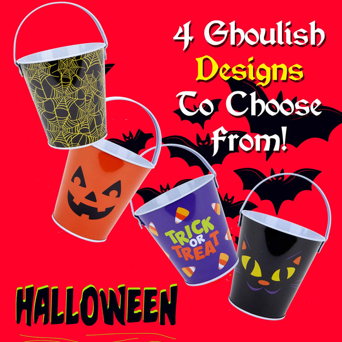 Halloween Sweets Bucket Tin Trick or Treat Candy Bucket, Trick or Treat Design