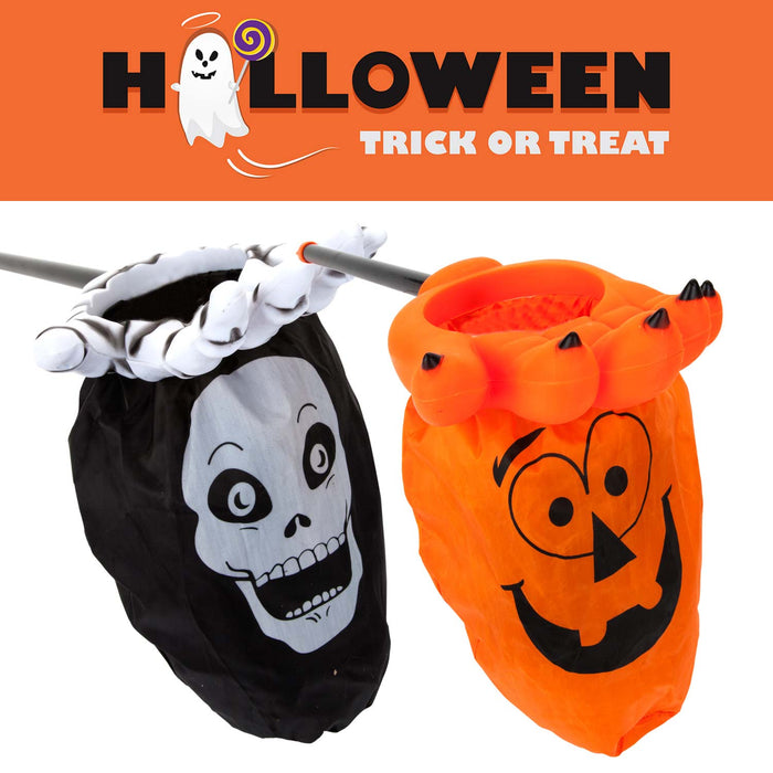 Trick or Treat Bag - Candy Bag on Stick, Loot Bag, Halloween Bag, Skull Design