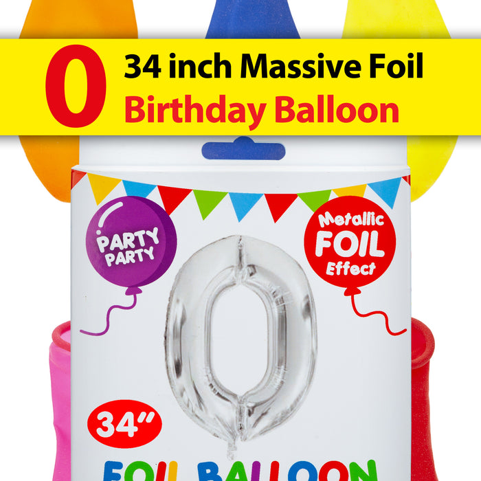 Number 0 Balloon Silver Foil 34" Metallic Party Decoration