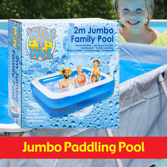 2m Jumbo Inflatable Rectangular Family Paddling Pool With Repair Kit