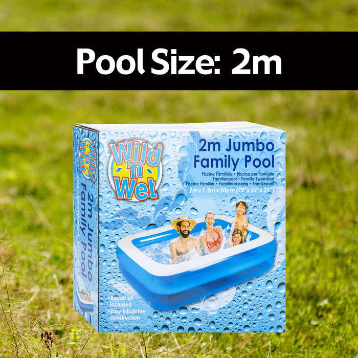 2m Jumbo Inflatable Rectangular Family Paddling Pool With Repair Kit